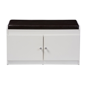 Baxton Studio Margaret Modern and Contemporary White Wood 2-Door Shoe Cabinet with Faux Leather Seating Bench